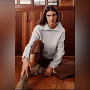🆕 Velvet By Graham & Spencer Eve Collared Sweater in Snow Medium Retail $238